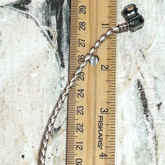 Pandora Sterling Silver Braided Leather Bracelet With Floral Pink Enamel Charm - Picture 2 of 16